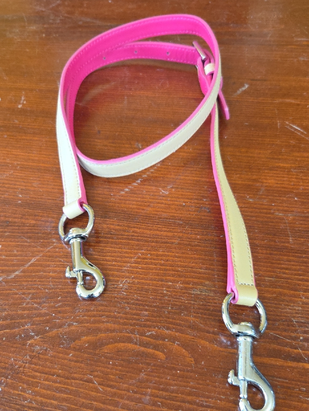 Pink and Tan Replacement Bag Strap with Silver Tone Dog Leash Hardware